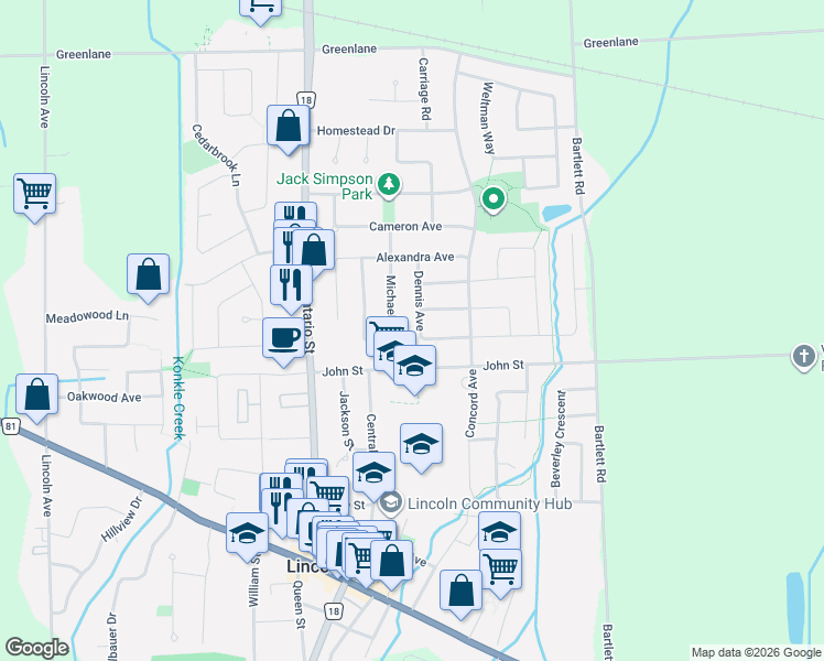 map of restaurants, bars, coffee shops, grocery stores, and more near 4432 Dennis Avenue in Lincoln