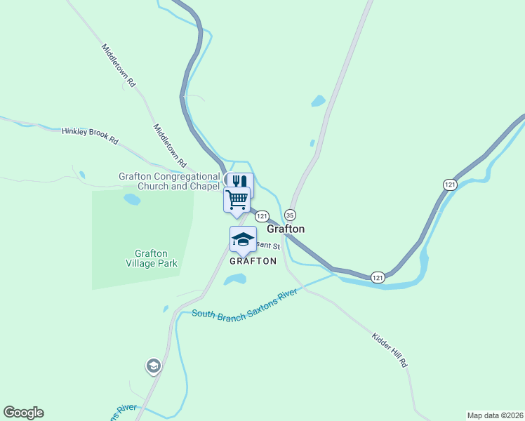 map of restaurants, bars, coffee shops, grocery stores, and more near 147 Main Street in Grafton