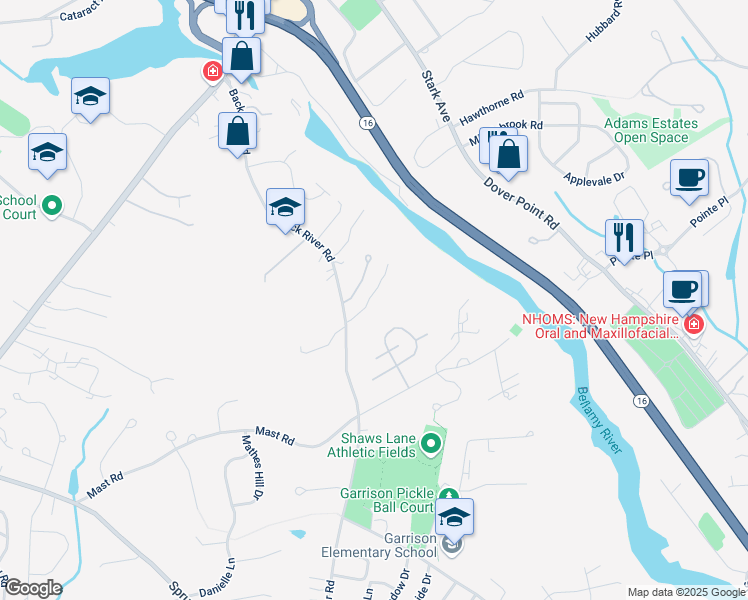 map of restaurants, bars, coffee shops, grocery stores, and more near 19 Wingate Lane in Dover