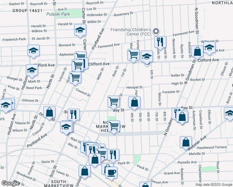 map of restaurants, bars, coffee shops, grocery stores, and more near 315 1st Street in Rochester