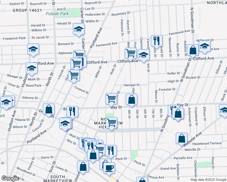 map of restaurants, bars, coffee shops, grocery stores, and more near 315 1st Street in Rochester