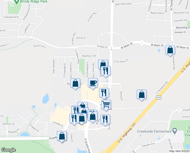 map of restaurants, bars, coffee shops, grocery stores, and more near 343 Tall Grass Trail in Sun Prairie