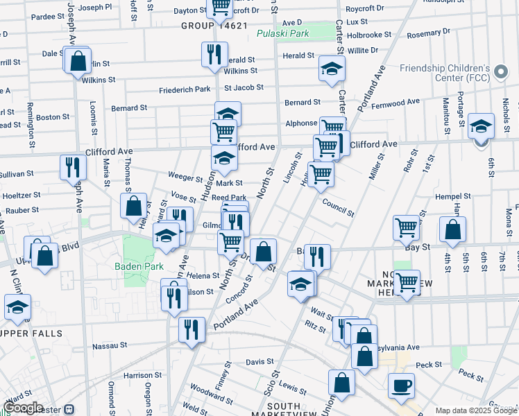 map of restaurants, bars, coffee shops, grocery stores, and more near in Rochester