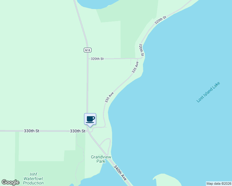 map of restaurants, bars, coffee shops, grocery stores, and more near 3252 335 Avenue in Ruthven