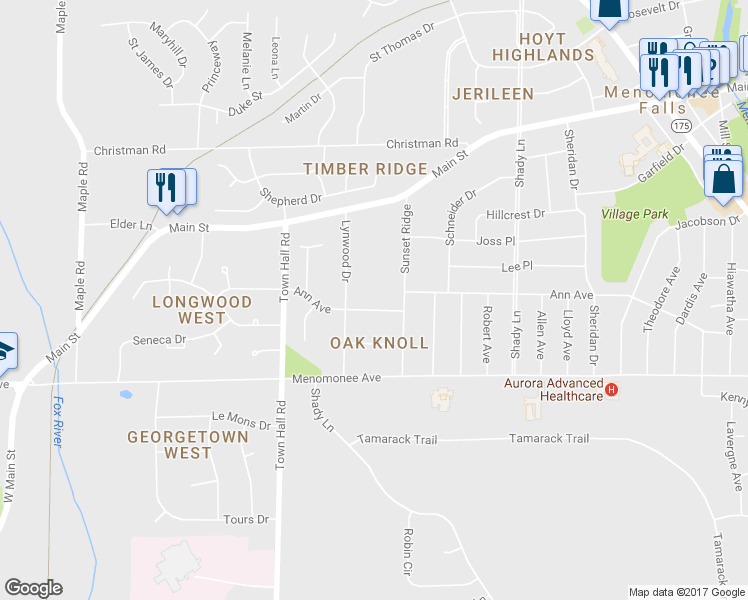 map of restaurants, bars, coffee shops, grocery stores, and more near 17706 Ann Avenue in Menomonee Falls