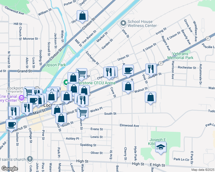 map of restaurants, bars, coffee shops, grocery stores, and more near 10 Mc Collum Street in Lockport