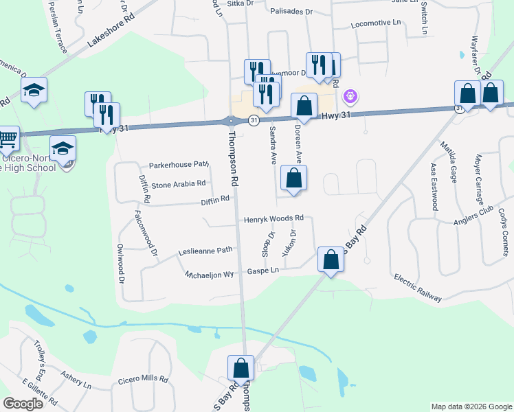 map of restaurants, bars, coffee shops, grocery stores, and more near 8305 1/2 Sandra Ave in Cicero