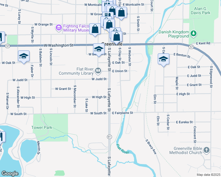 map of restaurants, bars, coffee shops, grocery stores, and more near 808 South Lafayette Street in Greenville