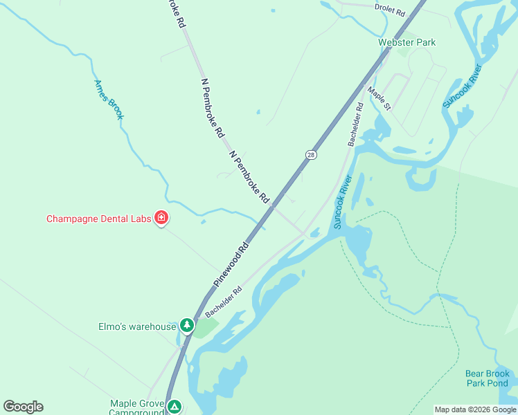 map of restaurants, bars, coffee shops, grocery stores, and more near 106 North Pembroke Road in Pembroke