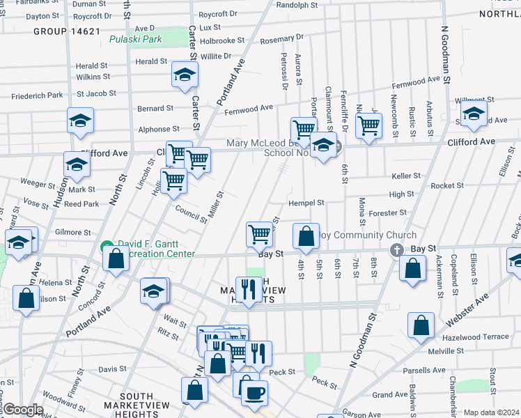 map of restaurants, bars, coffee shops, grocery stores, and more near 315 1st Street in Rochester