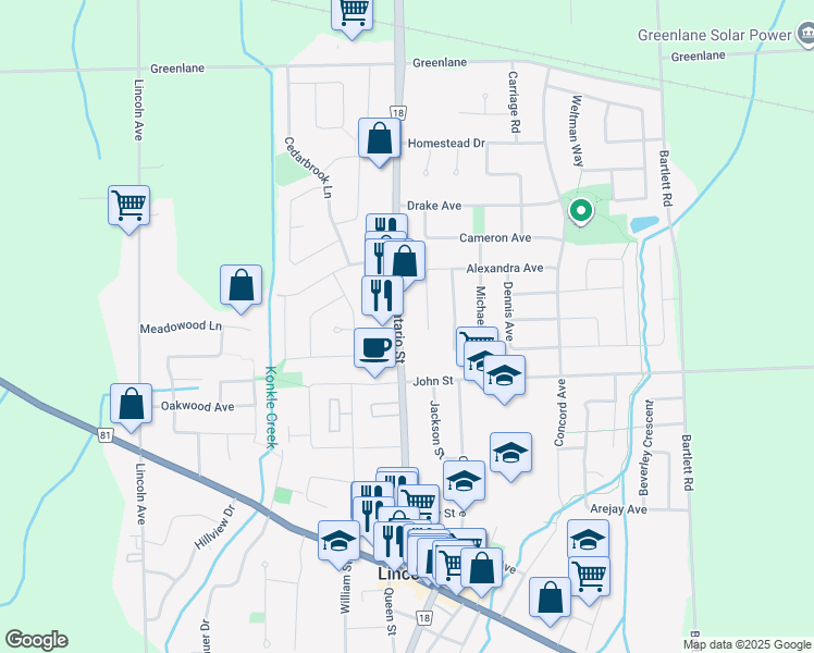 map of restaurants, bars, coffee shops, grocery stores, and more near 4429 Ontario Street in Lincoln