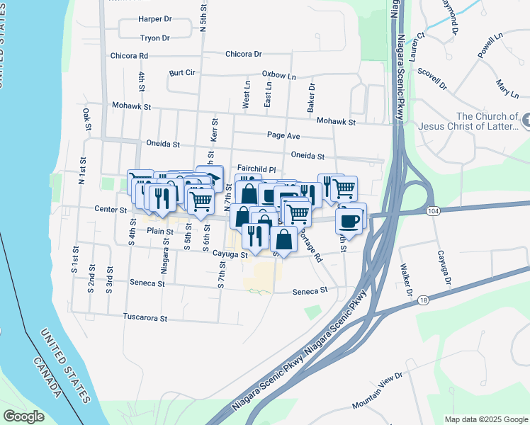 map of restaurants, bars, coffee shops, grocery stores, and more near in Lewiston
