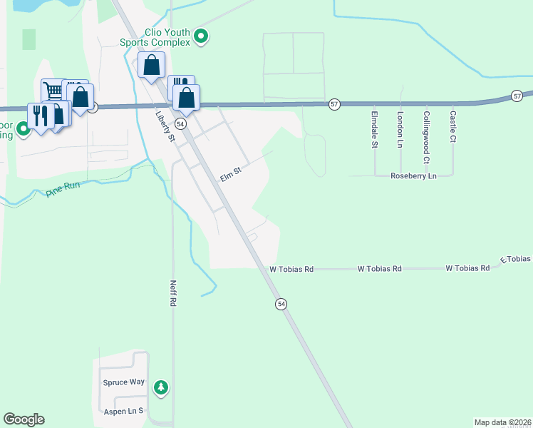 map of restaurants, bars, coffee shops, grocery stores, and more near 11374 North Saginaw Road in Clio