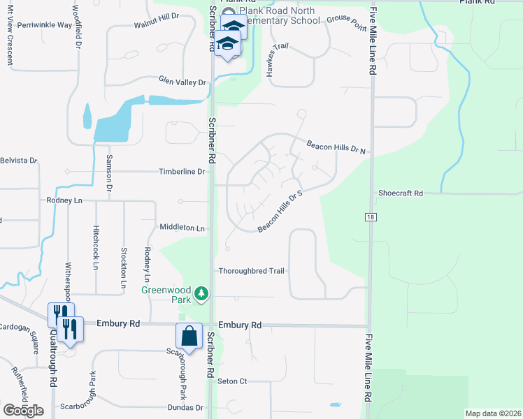 map of restaurants, bars, coffee shops, grocery stores, and more near 33 Rockhurst Drive in Penfield