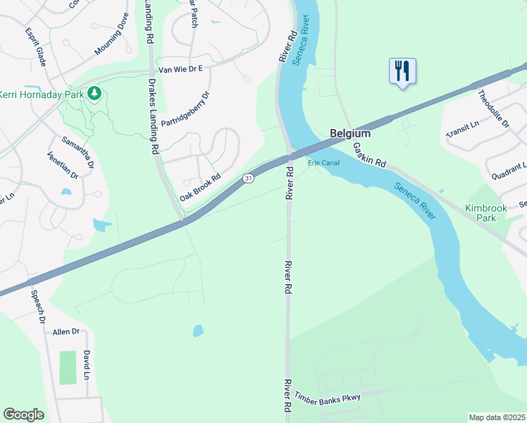 map of restaurants, bars, coffee shops, grocery stores, and more near 3332A Woods Road in Baldwinsville