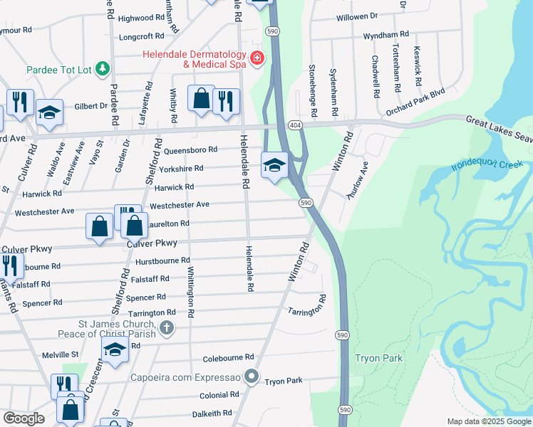 map of restaurants, bars, coffee shops, grocery stores, and more near 714 Laurelton Road in Irondequoit