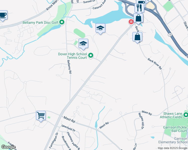 map of restaurants, bars, coffee shops, grocery stores, and more near 18 Hemlock Forest in Dover