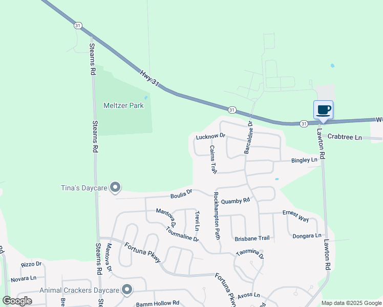 map of restaurants, bars, coffee shops, grocery stores, and more near 5431 Lucknow Drive in Clay