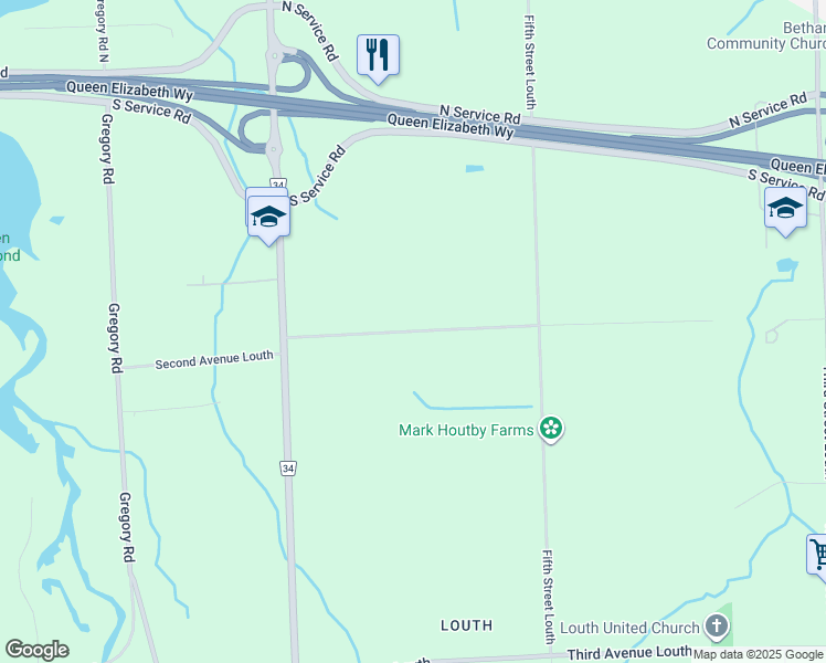 map of restaurants, bars, coffee shops, grocery stores, and more near 1626 Second Avenue Louth in Saint Catharines