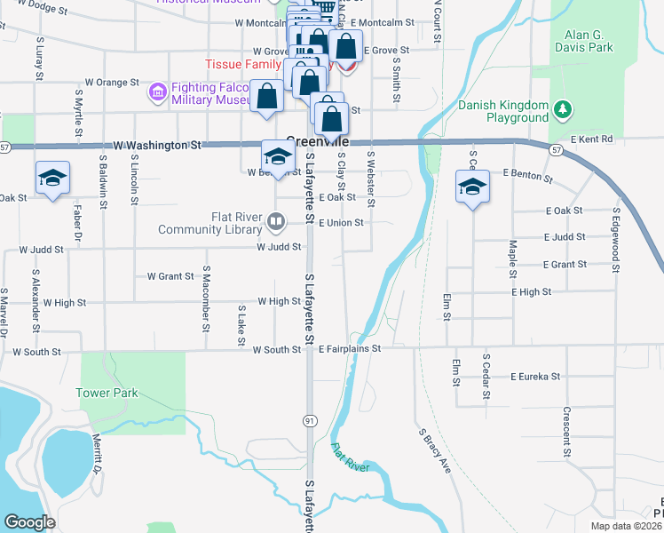 map of restaurants, bars, coffee shops, grocery stores, and more near 808 South Lafayette Street in Greenville