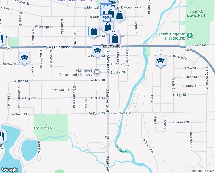 map of restaurants, bars, coffee shops, grocery stores, and more near 808 South Lafayette Street in Greenville
