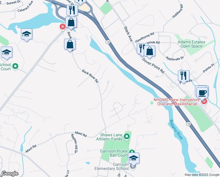 map of restaurants, bars, coffee shops, grocery stores, and more near 19 Wingate Lane in Dover