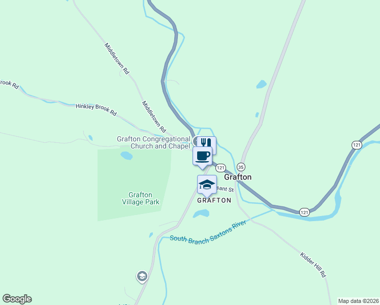 map of restaurants, bars, coffee shops, grocery stores, and more near 6 Main Street in Grafton