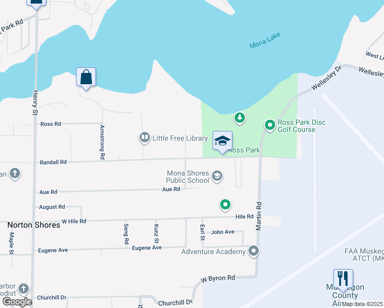 map of restaurants, bars, coffee shops, grocery stores, and more near 212 Randall Road in Norton Shores