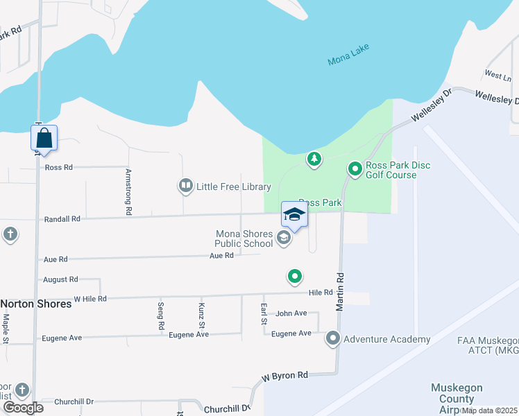 map of restaurants, bars, coffee shops, grocery stores, and more near 212 Randall Road in Norton Shores