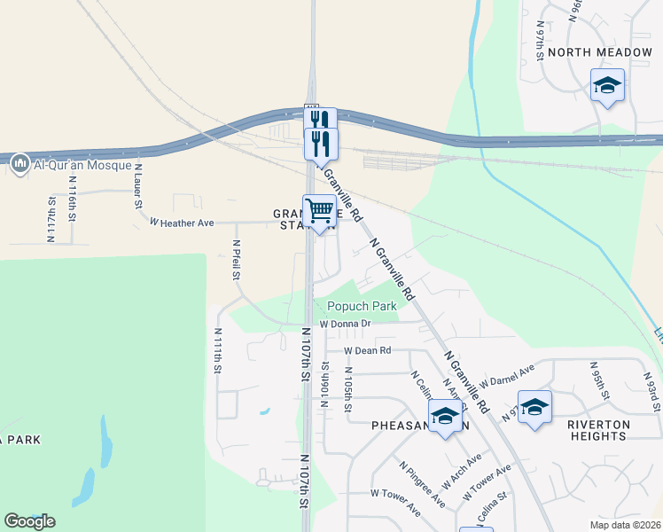 map of restaurants, bars, coffee shops, grocery stores, and more near 8561 North 106th Street in Milwaukee