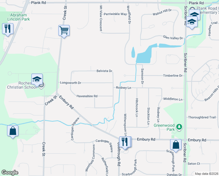 map of restaurants, bars, coffee shops, grocery stores, and more near 152 Havenshire Road in Rochester