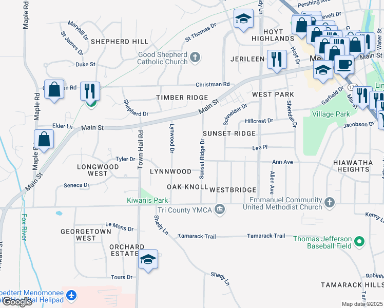 map of restaurants, bars, coffee shops, grocery stores, and more near 17706 Ann Avenue in Menomonee Falls