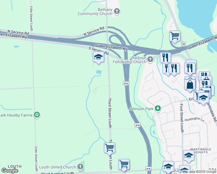 map of restaurants, bars, coffee shops, grocery stores, and more near 1393 Second Avenue Louth in St. Catharines