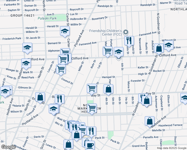 map of restaurants, bars, coffee shops, grocery stores, and more near 315 1st Street in Rochester
