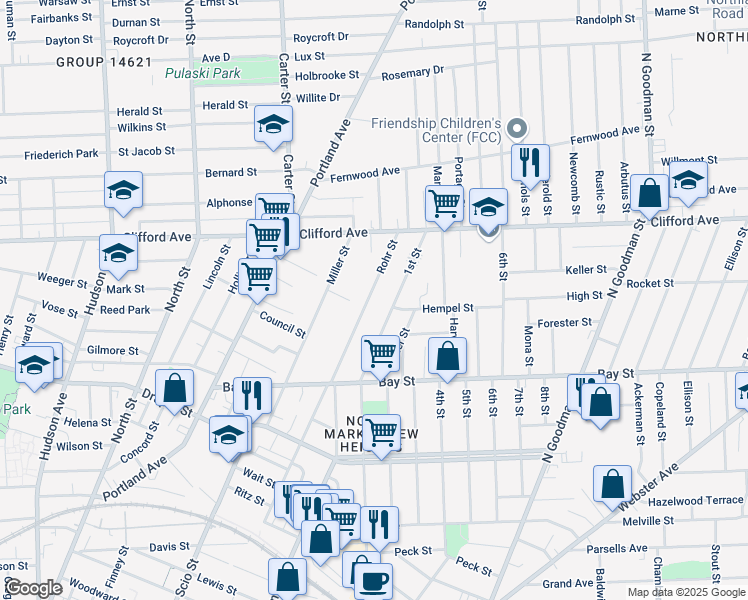 map of restaurants, bars, coffee shops, grocery stores, and more near 315 1st Street in Rochester