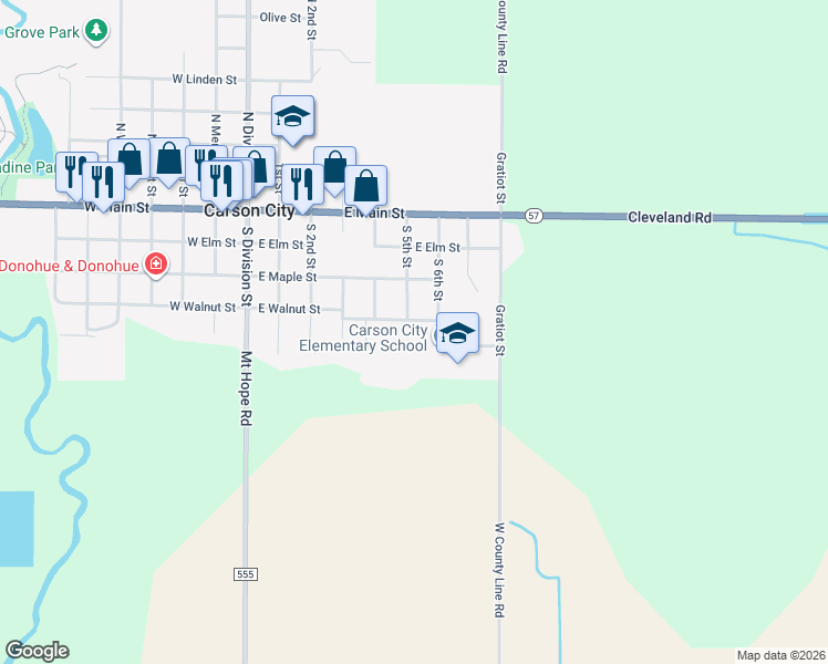 map of restaurants, bars, coffee shops, grocery stores, and more near 502 East Montcalm Street in Carson City