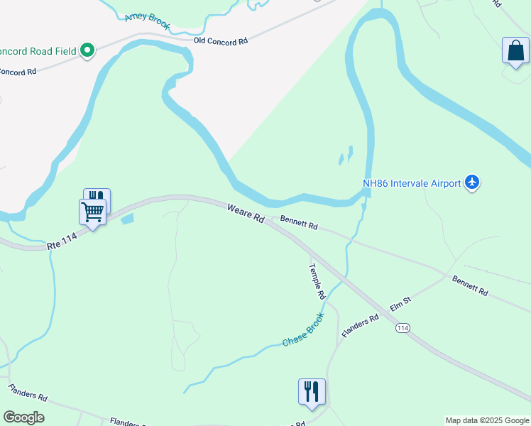 map of restaurants, bars, coffee shops, grocery stores, and more near 11 Bennett Road in Henniker