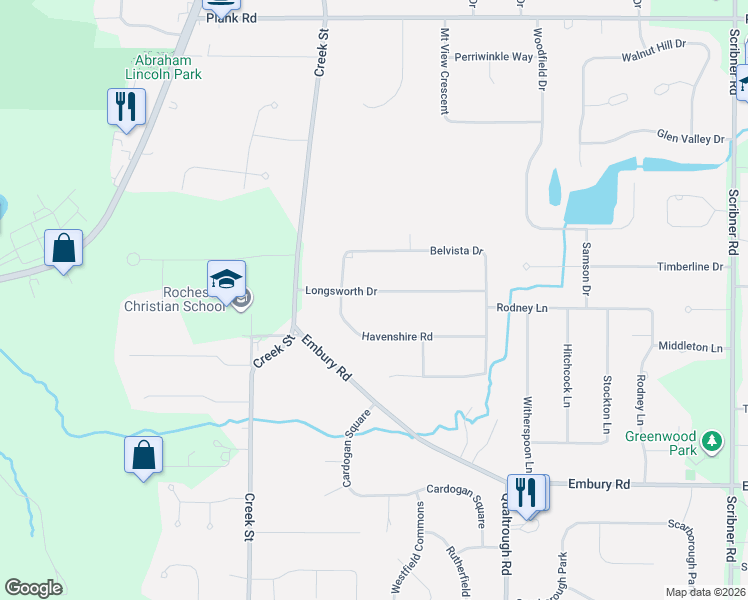map of restaurants, bars, coffee shops, grocery stores, and more near 59 Longsworth Drive in Rochester