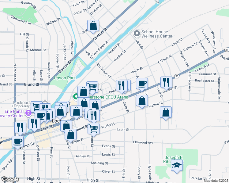 map of restaurants, bars, coffee shops, grocery stores, and more near 10 Mc Collum Street in Lockport