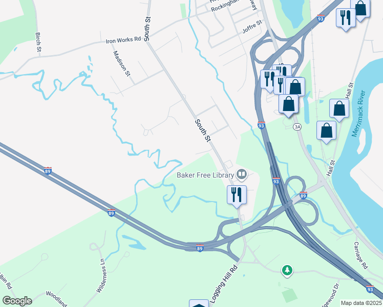 map of restaurants, bars, coffee shops, grocery stores, and more near 322 South Street in Concord