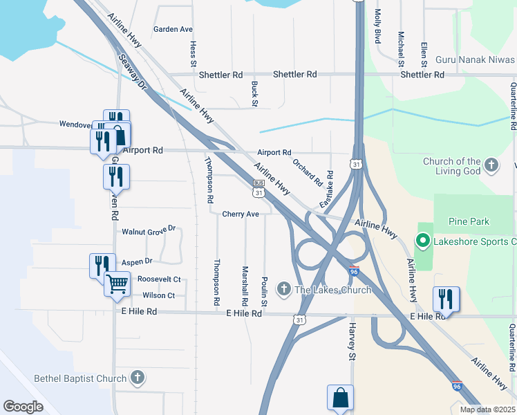 map of restaurants, bars, coffee shops, grocery stores, and more near 1387 Cherry Avenue in Norton Shores