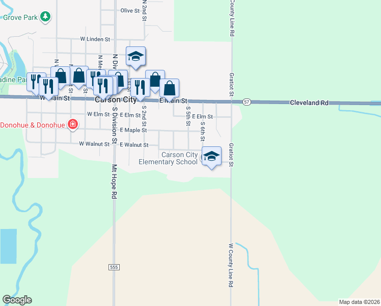 map of restaurants, bars, coffee shops, grocery stores, and more near 502 East Montcalm Street in Carson City