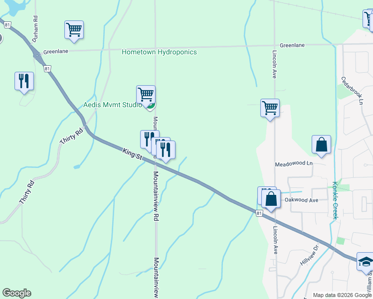map of restaurants, bars, coffee shops, grocery stores, and more near 5367 King Street in Lincoln