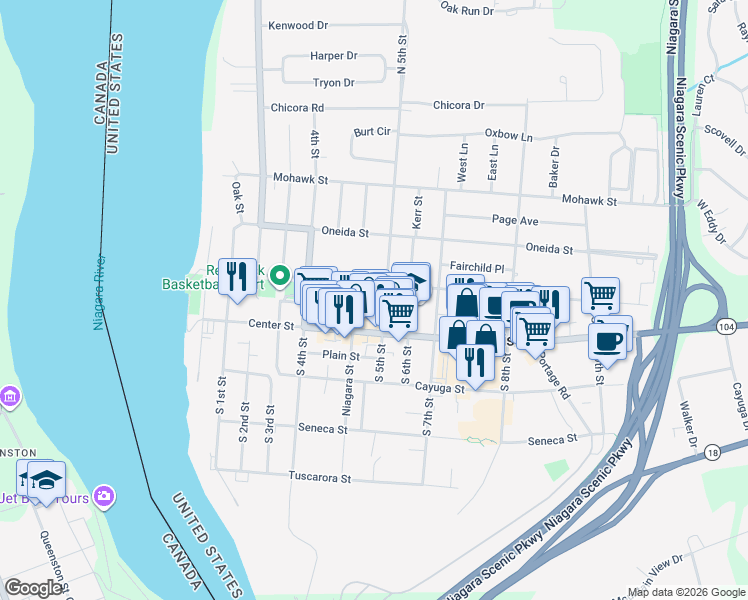 map of restaurants, bars, coffee shops, grocery stores, and more near 205 North 5th Street in Lewiston