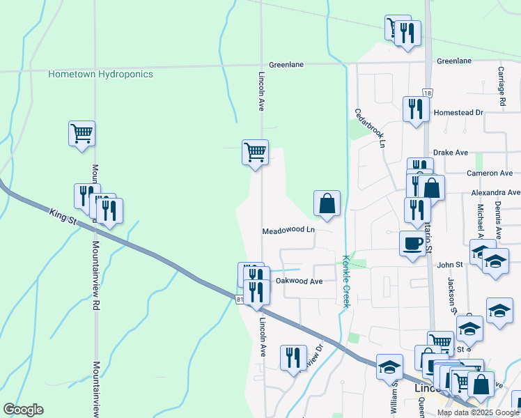 map of restaurants, bars, coffee shops, grocery stores, and more near 4482 Lincoln Avenue in Lincoln