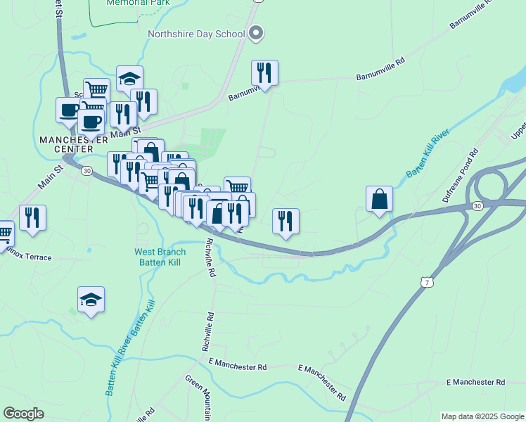map of restaurants, bars, coffee shops, grocery stores, and more near 50 Murray Hill Woods Road in Bennington County