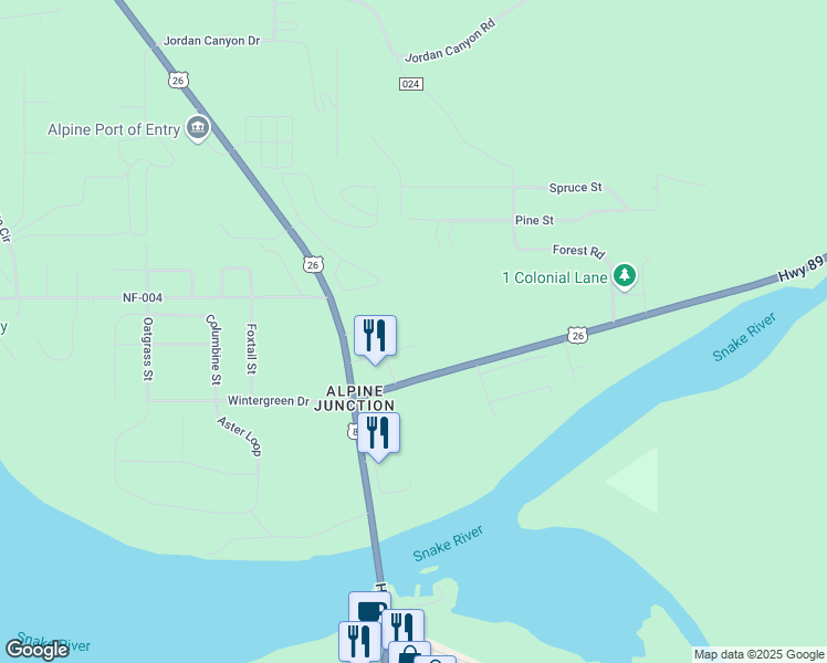 map of restaurants, bars, coffee shops, grocery stores, and more near 52 U.S. 26 in Alpine