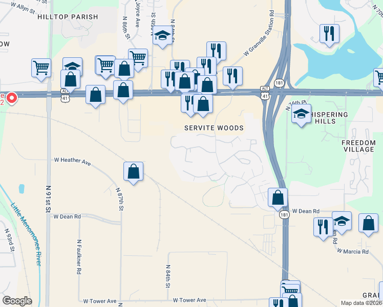 map of restaurants, bars, coffee shops, grocery stores, and more near in Milwaukee