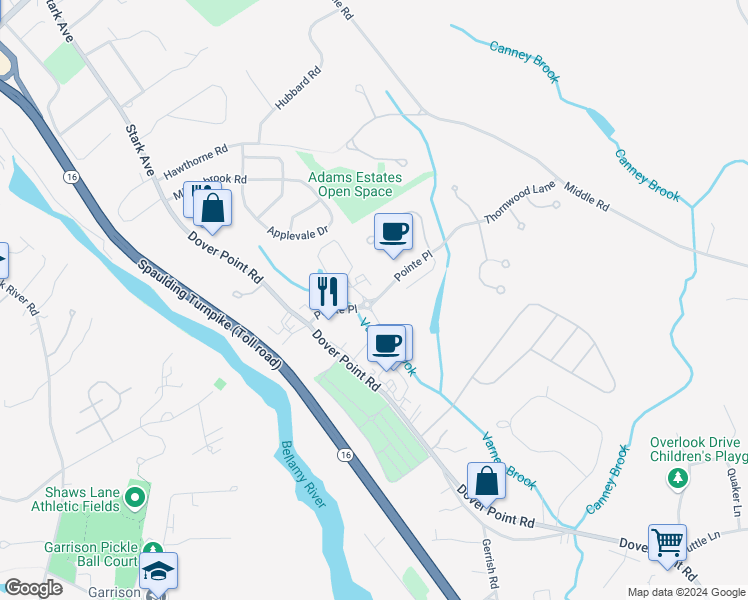 map of restaurants, bars, coffee shops, grocery stores, and more near 35 Pointe Place in Dover