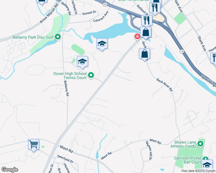 map of restaurants, bars, coffee shops, grocery stores, and more near 84 Durham Road in Dover